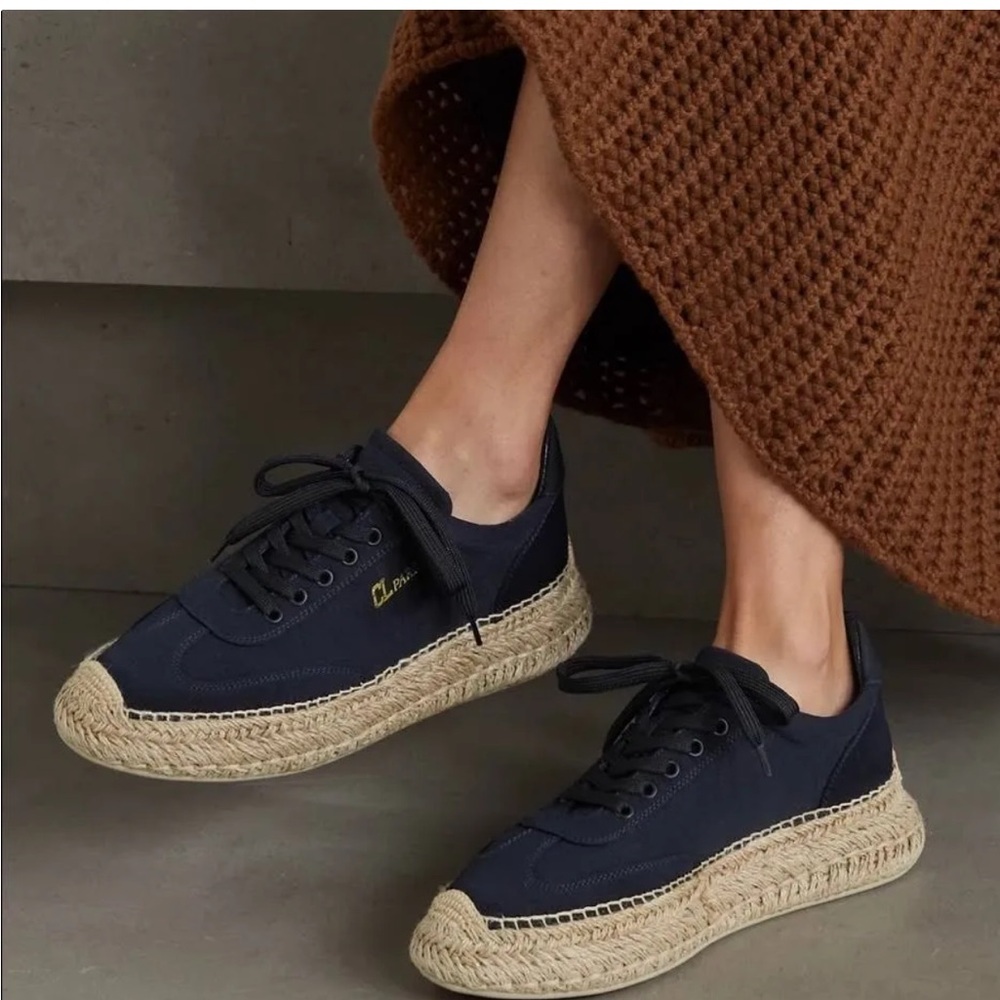 Christian Louboutin ESPASNEAK Fabric Lace Up Flat Platform Espadrille Shoes